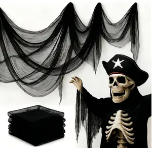 Halloween Black Creepy Cloth, Spooky Gauze Fabric for Haunted House, Doorway, Yard, Garden & Party Decor (30" × 118"),Halloween Outdoors Decors