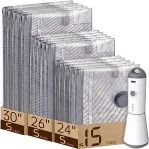 Travel Vacuum Storage Compression Bag Set – 15-Pack in 3 Sizes – USB Rechargeable Handheld Pump with Built-In Battery – Waterproof & Reusable Space Saver for Clothes & Packing, Perfect for Carry-On Suitcases Organiser