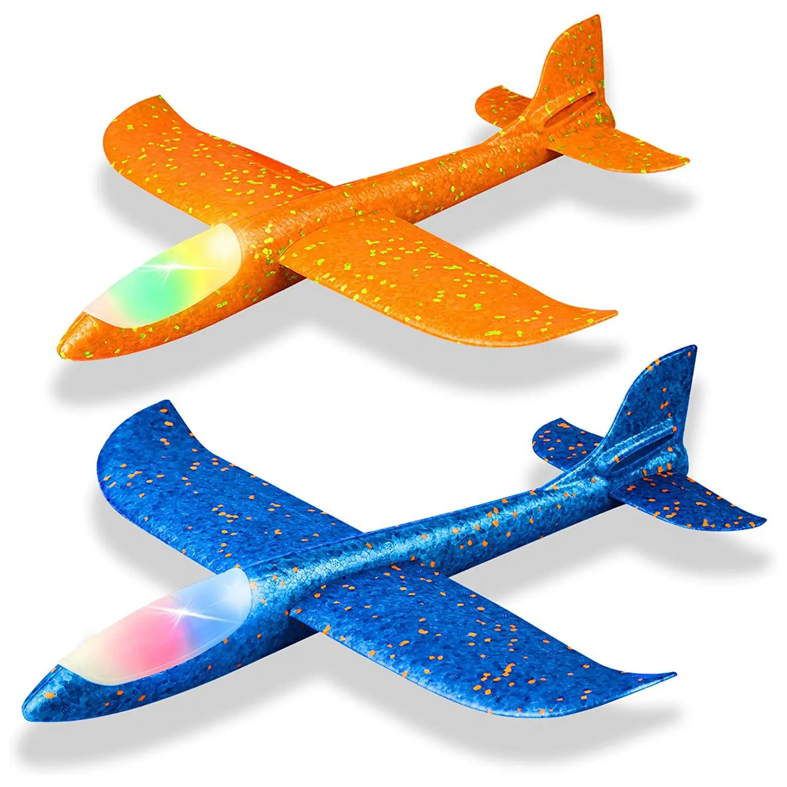2-Pack 48cm Large EPP Polymer LED Flashlight Foam Landing Airplanes, Flexible Hand Throw Throwing Outdoor Sport Toys with Glider Mode for 3-4 Years+, Ideal Backyard Thanksgiving & Birthday Party Gifts