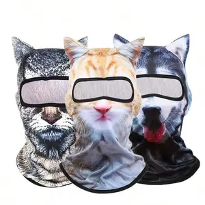 4 Seasons Animal Head Outdoor Sports UV Protection Face Mask 3D Cat Ski Mask with Ears Digitally Printed Cool Cat Face Cover for Skiing Music Festivals Cycling Halloween