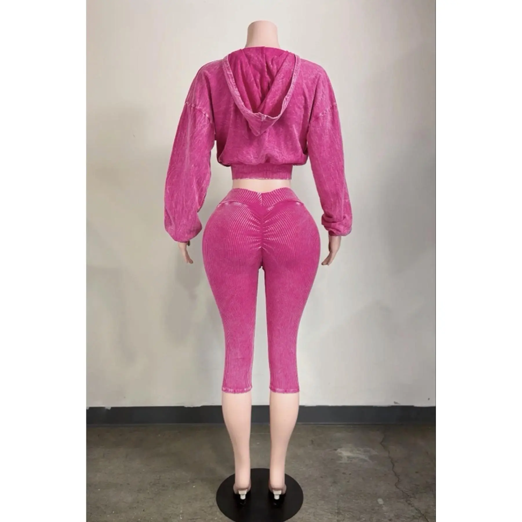 Two Piece Capri Set with Cropped Hoodie Fitted Material Hugs the Body Versatile for Dressing Up or Down