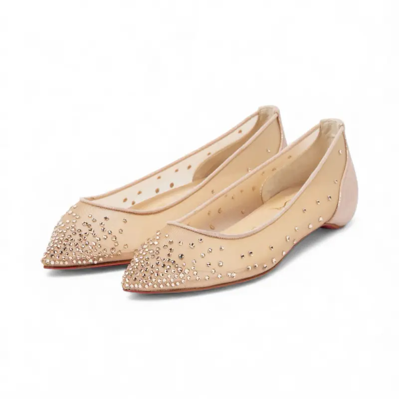Christian Louboutin Mesh Flats Follies Strass Crystal Size 37.5