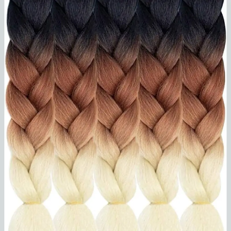 1pcs Ombre Braiding Hair Blonde Braiding Hair Extensions 1piece Synthetic Hair 24 Inch Ombre Brown Braiding Hair for Box Braids 3 Tones Crochet Braids 100g (#C15 Black to Brown to Blonde)