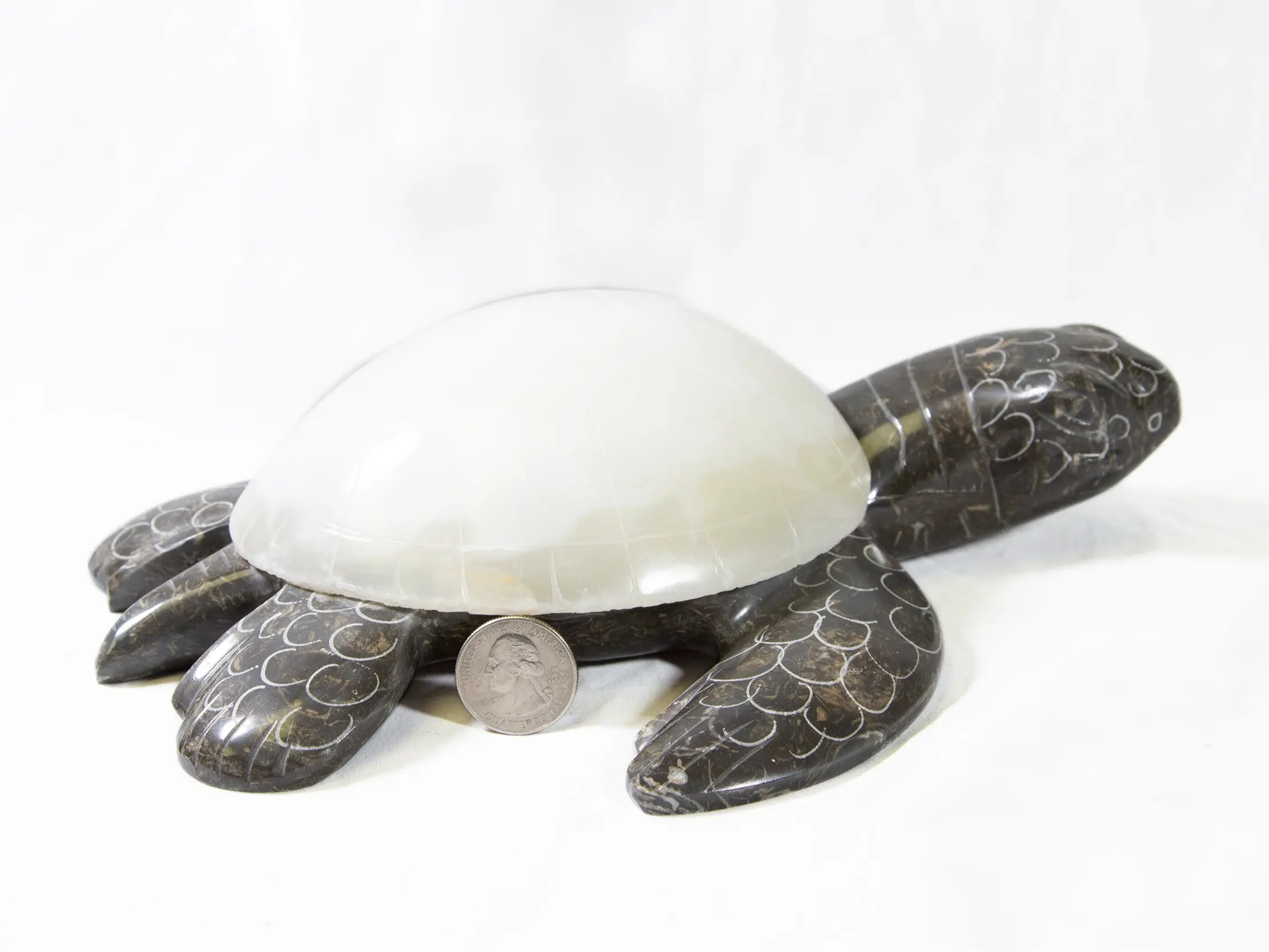 Marble Natural Turtle Figurine 9 Inch – Handcrafted Stone Animal Decor, Large Display Piece with Ocean Conservation Support (One Piece)
