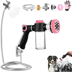 Dog Shower Attachment for Bathroom & Bathtub with 6.6FT Shower Hose, 8 Sprayer Modes Dog Washing Hose with Pet Grooming Glove Shower Diverter and Holder