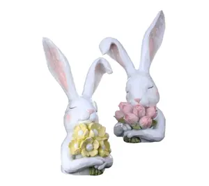 RC Home Decor-12" Handcrafted White Bunny Figurine Set