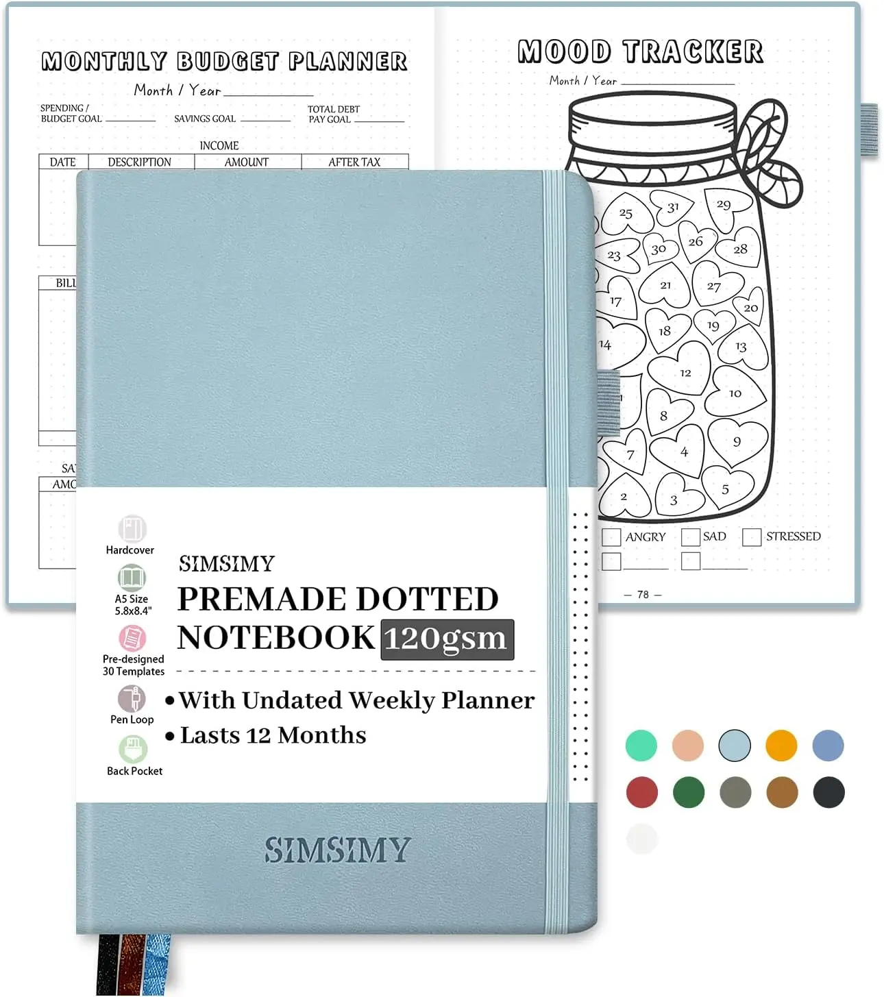 Premade Bullet Dotted Journal Notebook, Pre-made Dot Grid Journaling ...