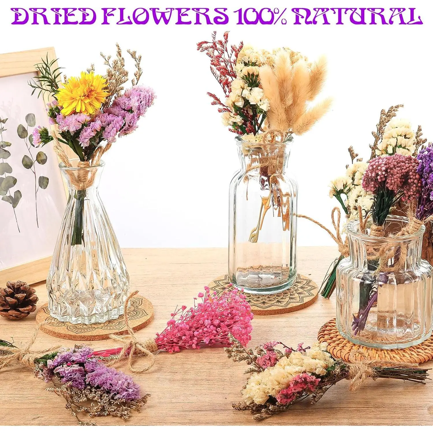 10 Pack Plus Size Dried Flower Bouquets   Various Natural Dried Flower Combinations with Stem   Dried Embossed Flower Bundles   Dry Floral Arrangement for Vase, Crafts, DIY, Wedding, Home Decor (Plus)    (Note: The translation preserves the original produ