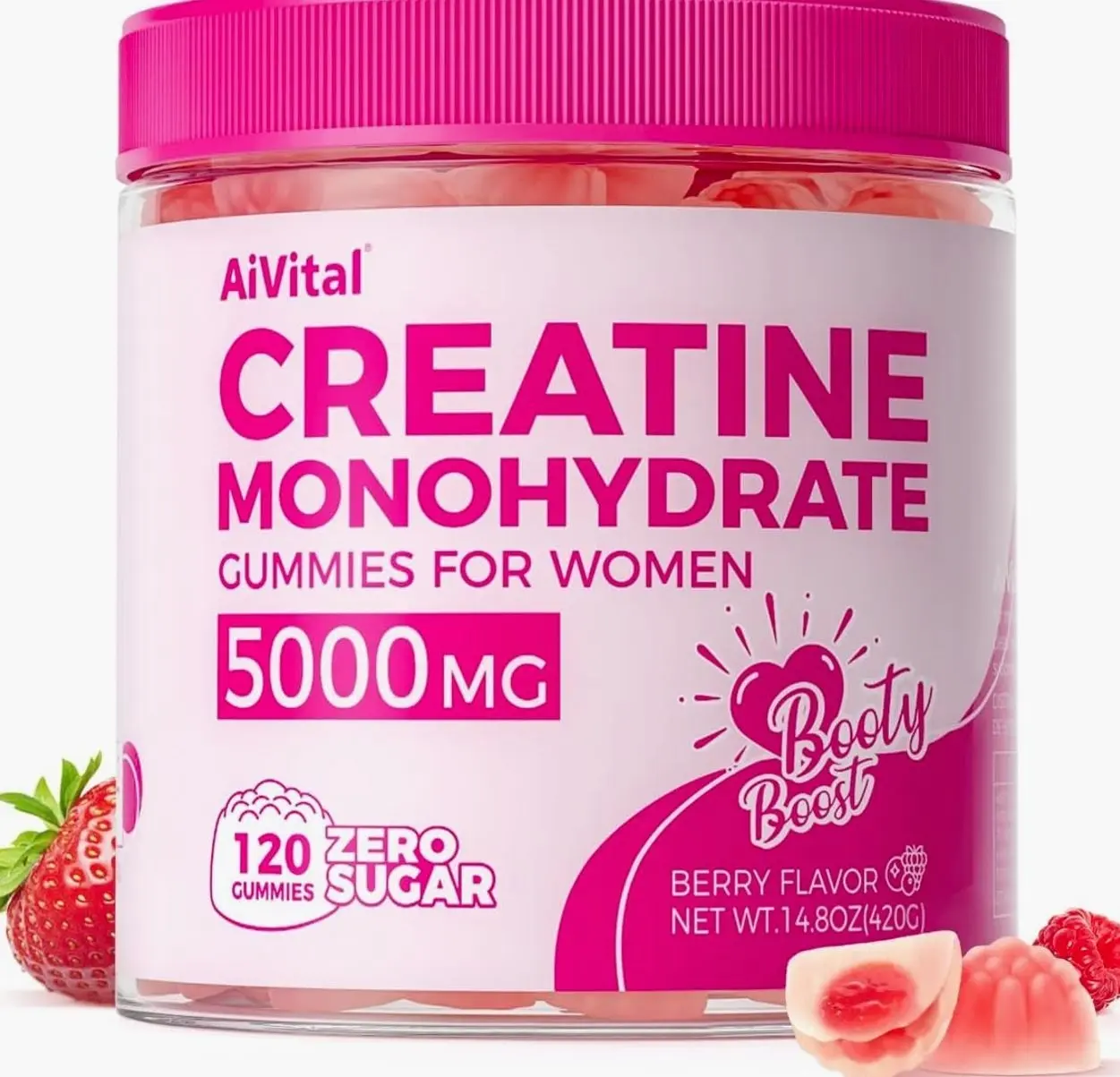 AiVital™ Creatine Gummies for Women, 5000mg Creatine Monohydrate Gummies+2000mg Collagen+1000mg BCAA, Women-Specific Formula, Sugar Free, 30 Servings, 120 Counts(Berry)