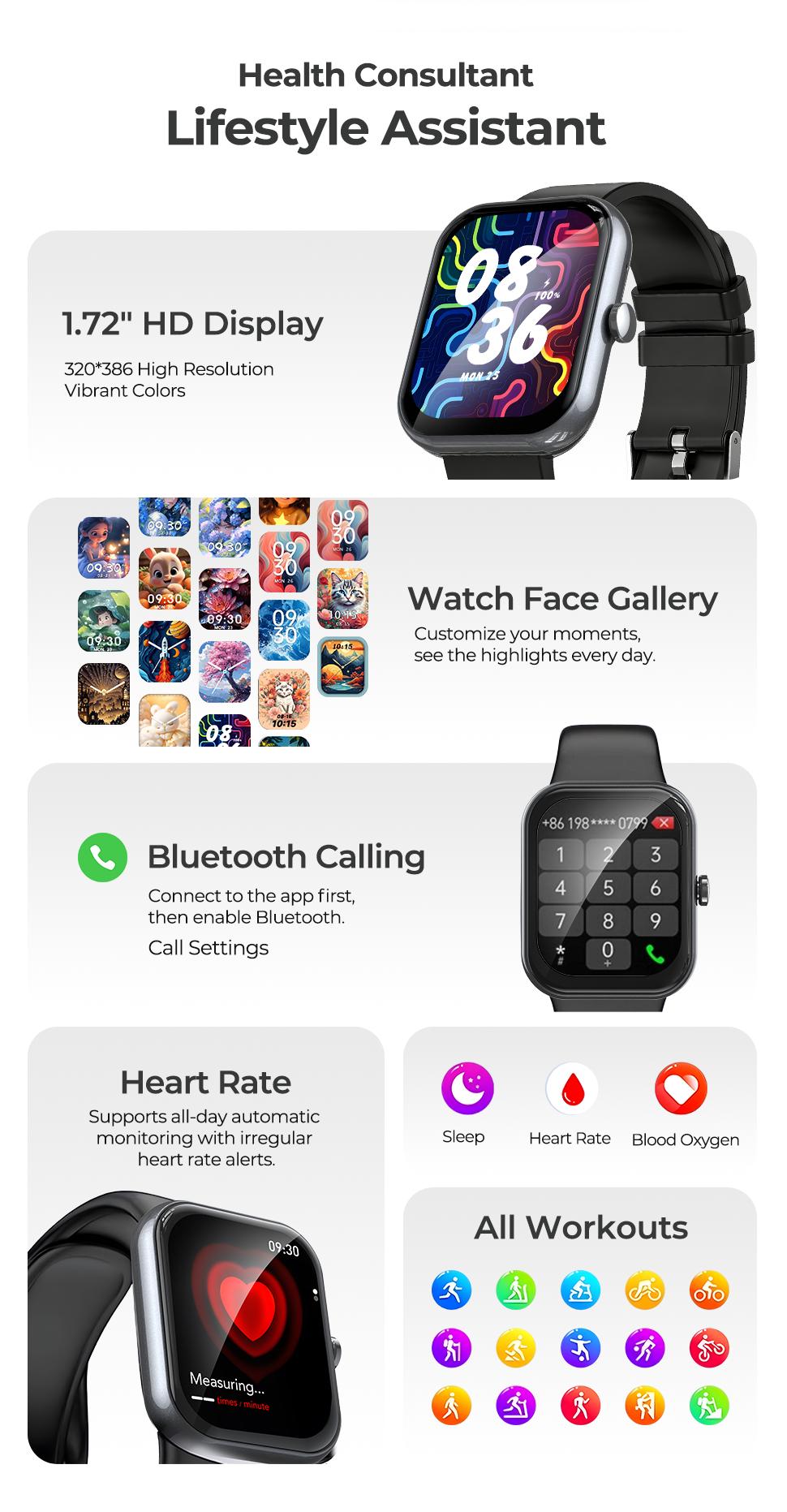 1.87" Touch Screen Smart Watch, Heart Rate Blood Pressure Sleep Monitor, AI Translation Watch, Digital Fitness Watches with Call Function Sports Modes, Multifunctional Electronic Fitness Smartwatch, Wearable, Waterproof Smartwatch for iPhone and Android