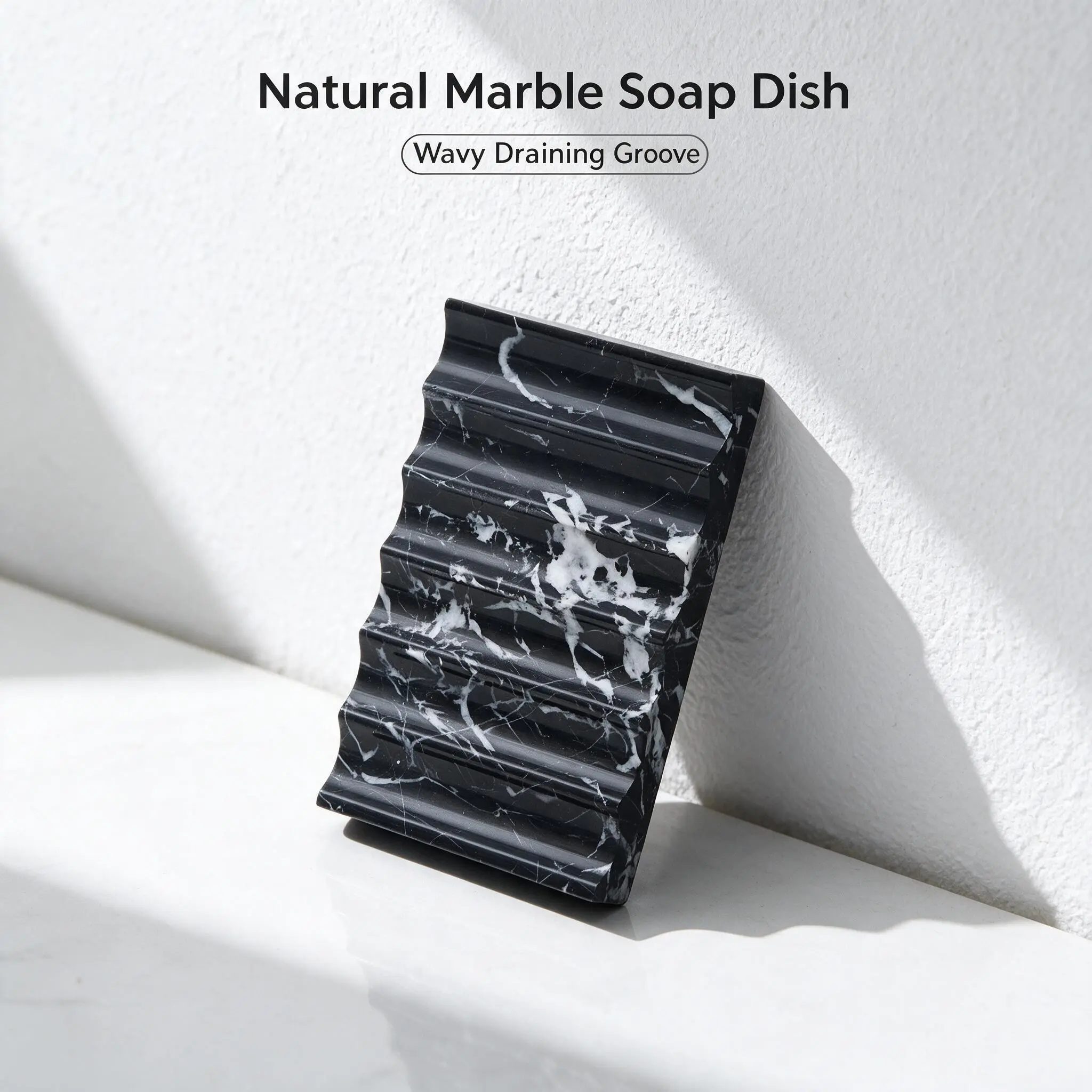 Natural Marble Soap Dish, Wavy Draining Soap Holder Tray, Solid Stone Soap Saver for Bathroom Shower Kitchen, Decorative Marble Soap Box for Soap Jewelry Cleanser, Multiple Colors, Bathroom Accessories