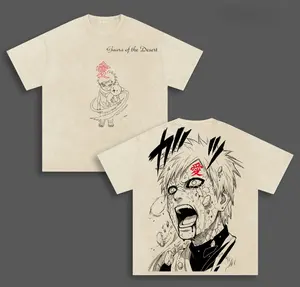 Gaara of the Desert Anime Double Printed Vintage Washed Tee Unisex Oversize Anime Manga Washed Heavyweight Cotton T-shirt Wash Top Casual Summer Streetwear