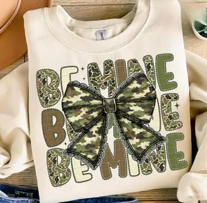 Camo Be Mine Lace Coquette Bow Sweatshirt/T-Shirt, Hunting Valentines Shirt, Camo Shirt, Valentine Buck Hoodie, Gift for Hunter, XOXO Hunting Season