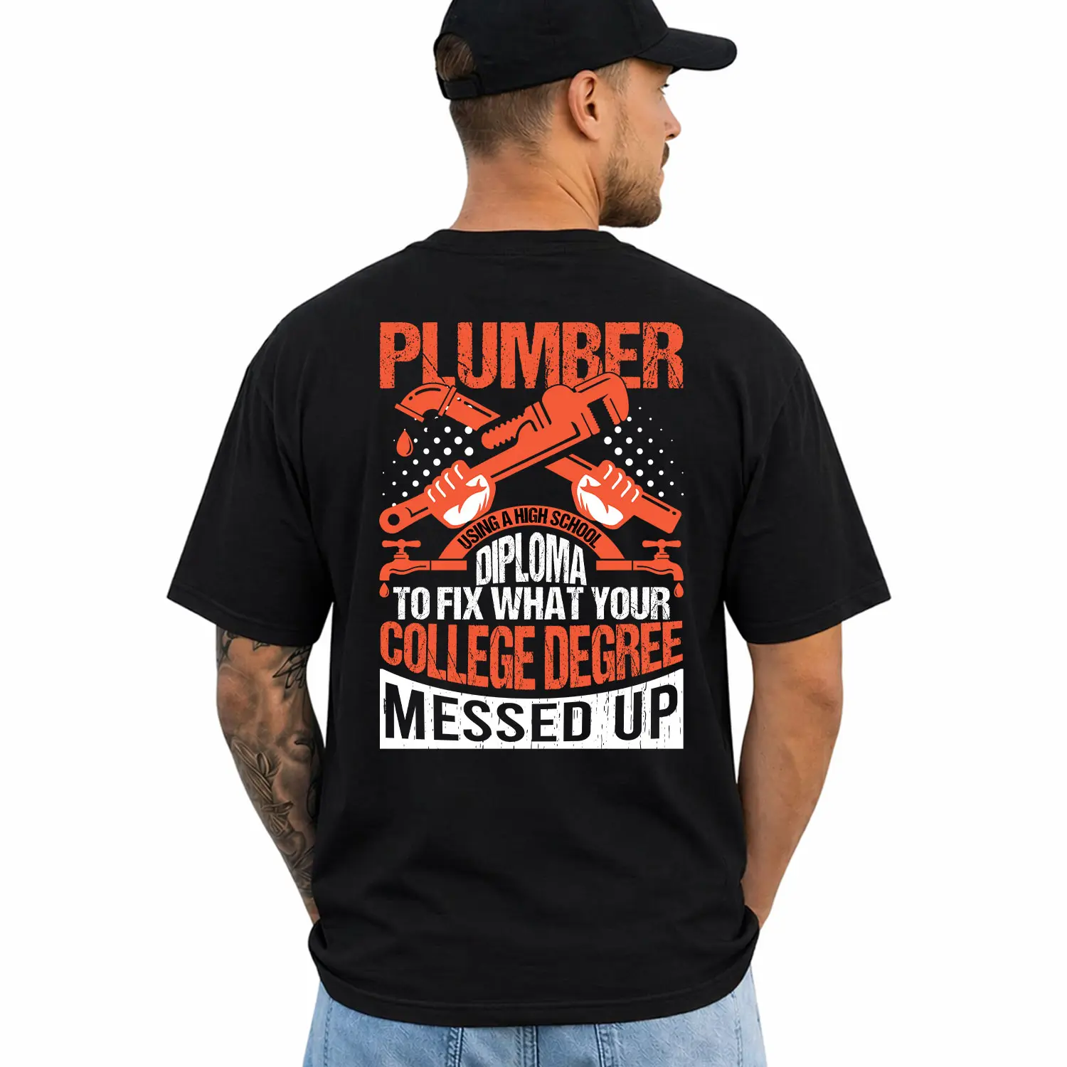 Funny Plumber T-Shirt, Short Sleeve Printed Graphic Shirt, Daily Casual Cotton Menswear
