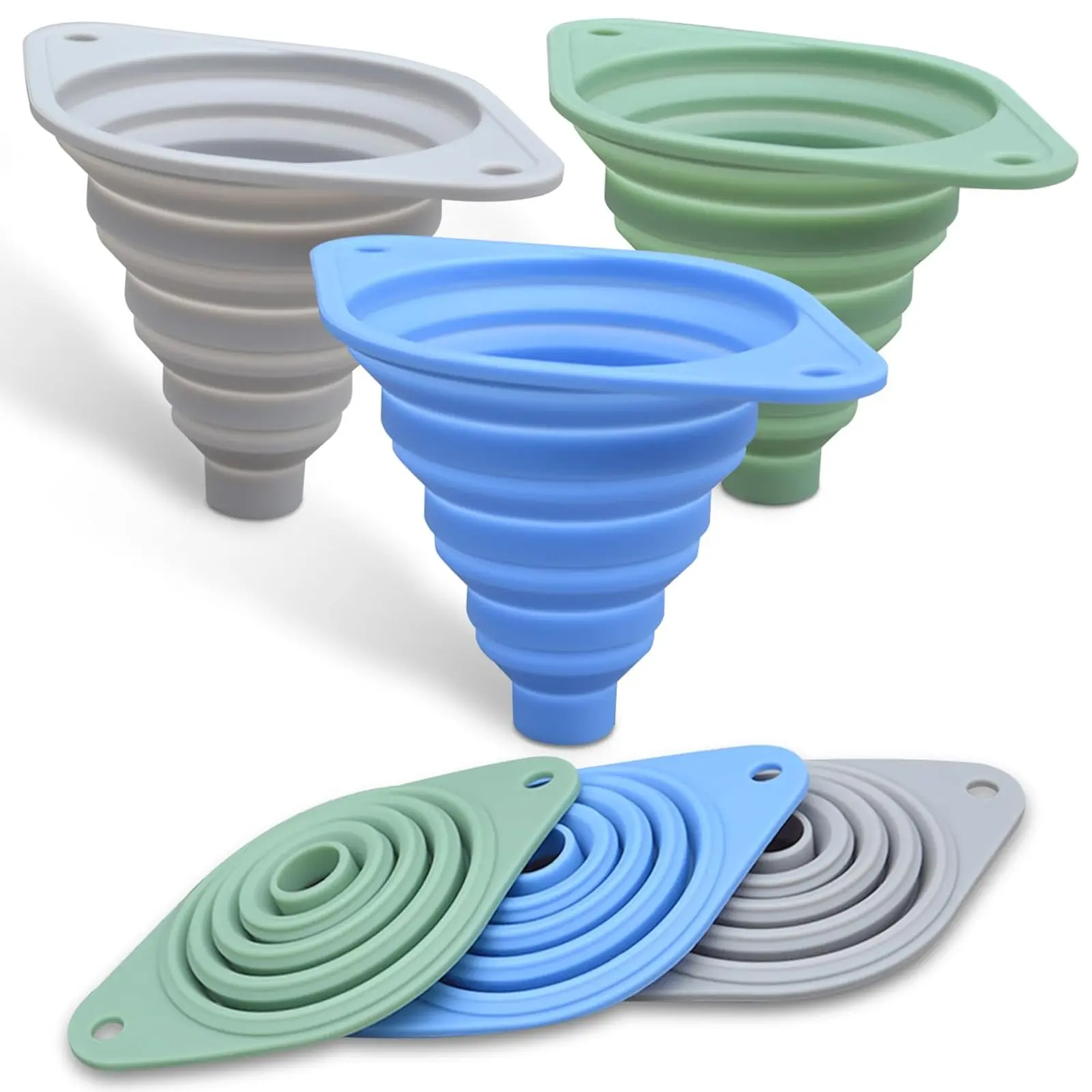 3-Pack Collapsible Silicone Kitchen Funnel Set - Smooth, Collapsible Design, Easy to Store, for Small Bottles Filling & Essential Utensils for Core Kitchen Tasks