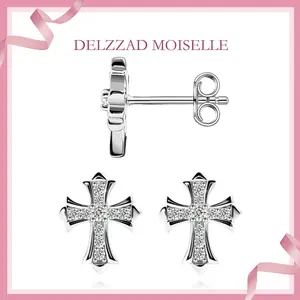 Delzzad Gothic Sparkle Cross Stud Earrings VVS Synthetic Moissanite Earrings S925 Studs Moissanite Earrings Jewelry Unisex Hip Hop Earrings Perfect Birthday Engagement Anniversary Mother’s Day Christmas Valentine's Day Gifts