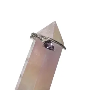 Amethyst Tear Drop wrap around adjustable ring. Silver plated