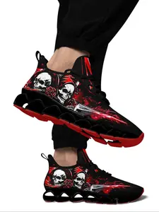 Men's Skeleton Print Low Top Sneakers, Casual Comfortable Breathable Sports Running Shoes, Gym Training Sport Walking Shoes