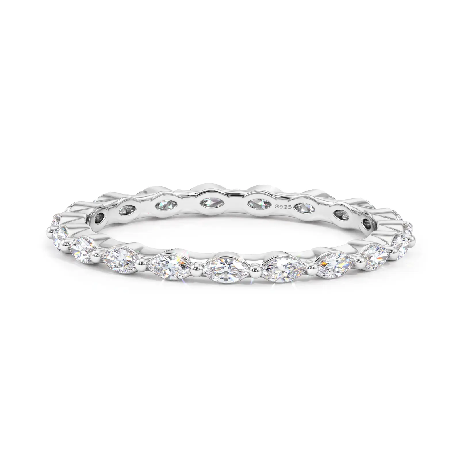 UCCIYO Women's 925 Sterling Silver Marquise-Cut Lab-Grown Diamond Full Eternity Ring, Dainty Stackable Wedding Band, Sizes 5-9【S925LR0014】