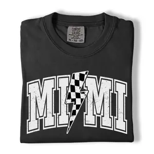 Comfort Colors Mimi Shirt, Checkered Lightning Graphic Tee, Cute Grandma Shirt, Gift for Mimi