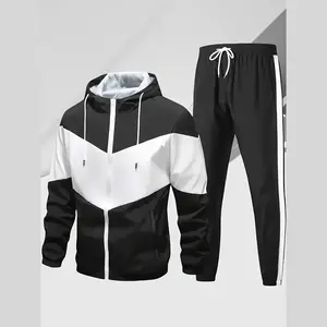 Men's Colorblock Drawstring Zip Up Hoodie & Joggers French Terry Set Casual Athletic Long Sleeve Hooded Jacket & Trousers for Fall Winter Men's Clothing for Daily Wear Summer Sportswear Indoor Outdoor Tracksuit