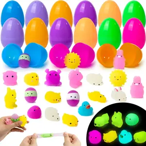18Pcs 3.15in Glow in the Dark Mochi Squishy Toys Prefilled Easter Eggs for Easter Egg Hunt Valentine's Day Gifts for Kids