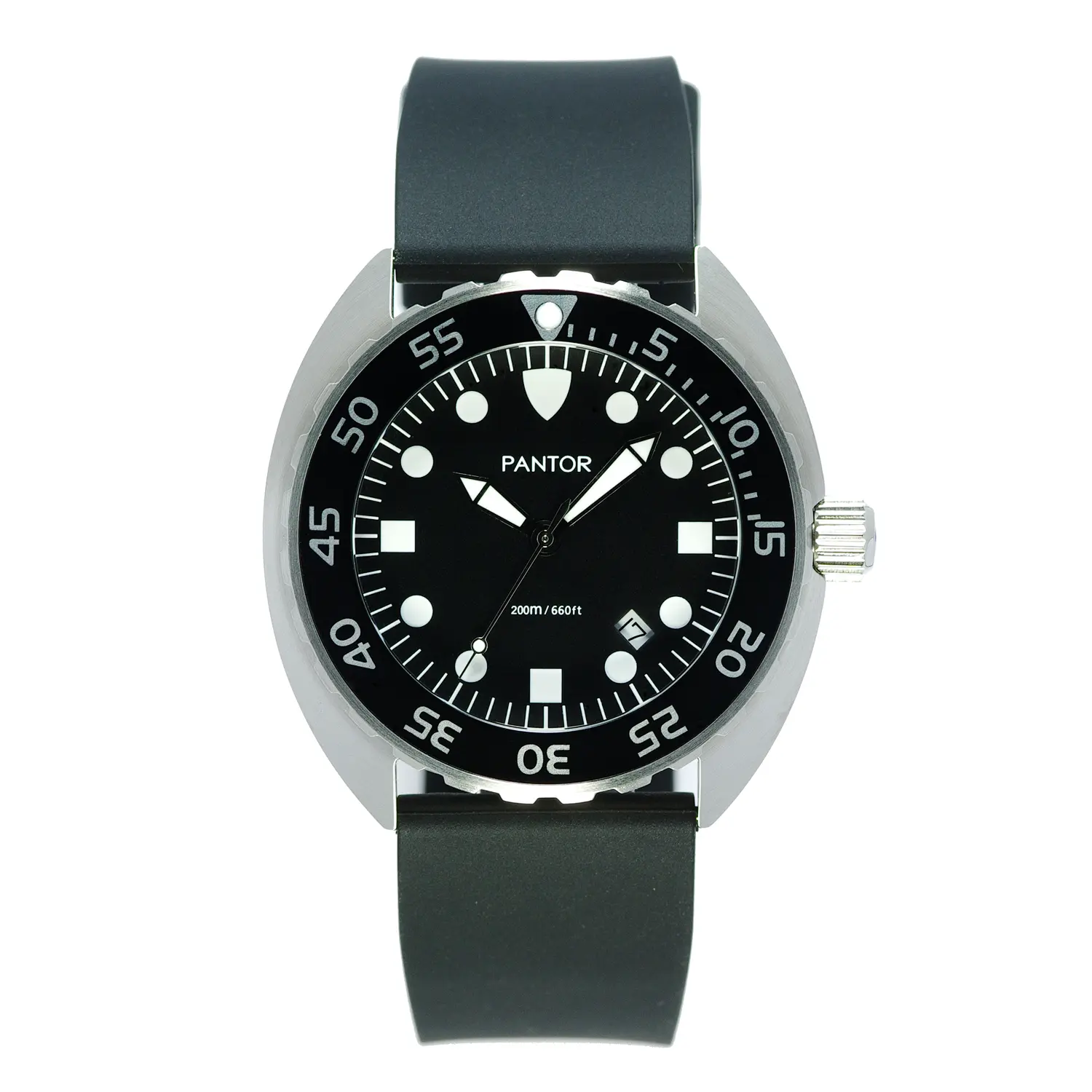 PANTOR Nautilus 515 Dive Watch -200m Diver Watches for men with Swiss Quartz movement, 45mm Diving watch with Rotating Bezel and Rubber Strap(Black))