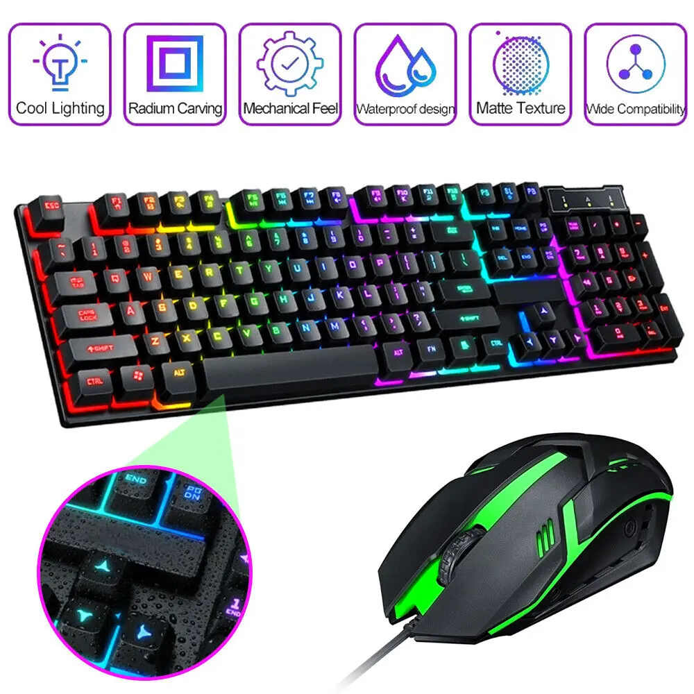 RGB PC Mechanical Keyboard, Wired Mechanical Keyboard with Colorful Light, Gaming Keyboard for Home Office, Back to School Gifts, Keyboards for Gaming