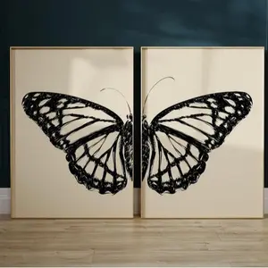 Black Sketch Butterfly Printable Wall Art Set of 2, Butterfly Print Poster