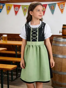 Party Skirt Set, Bubble Sleeve Shirt + Embroidered Tank Top + Fresh Apron, Comfortable A-Line Design