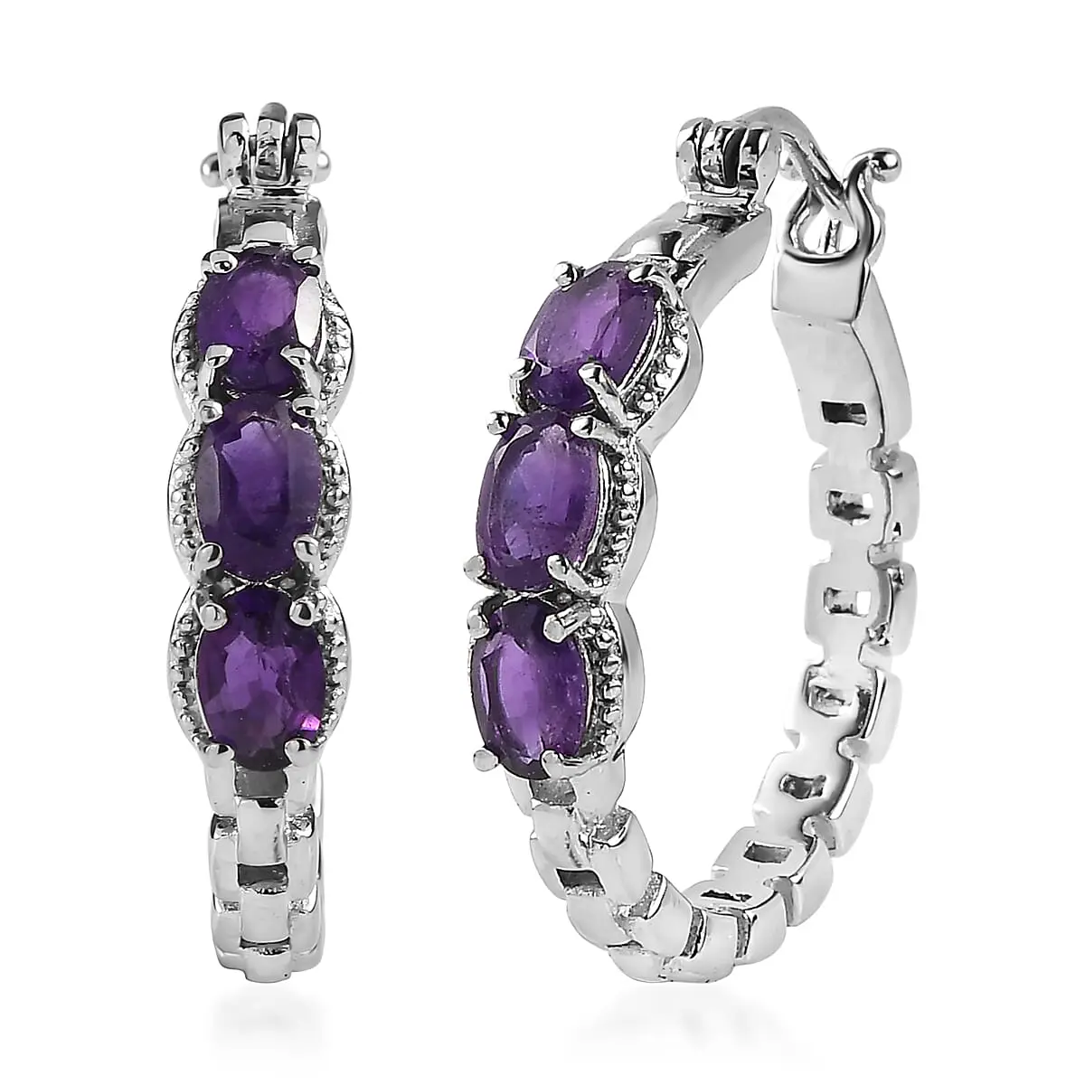 EverTrue African Amethyst Earrings in Stainless Steel 2.50 ctw