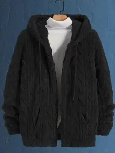 Winter men's plush hooded jacket, a fleece cardigan with a drawstring, loose hooded style, a casual and laid-back warm top.Christmas,Black Friday,boyfriend gift.fall outfits. Knit