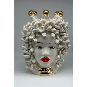 Mythological Head Medusa “Luxury Mother of Pearl” Caltagirone Ceramic cm H.40 L.30 Handcrafted