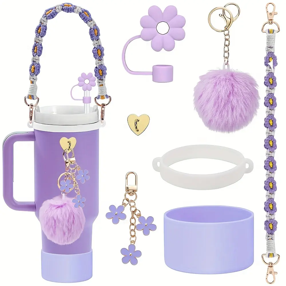7pcs Silicone Barista Tumbler Accessories Set - Bottle Boot Protector, Cute Charm, Secure Grip Add-ons, Spill-Minimizing Water Gloves for 30-40oz Drinkware, Ideal Gift for Cup Enthusiasts
