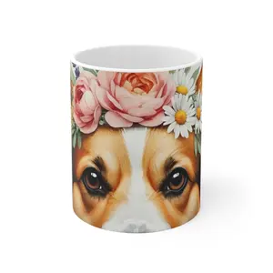 Corgi Ceramic Mug — Floral Crown