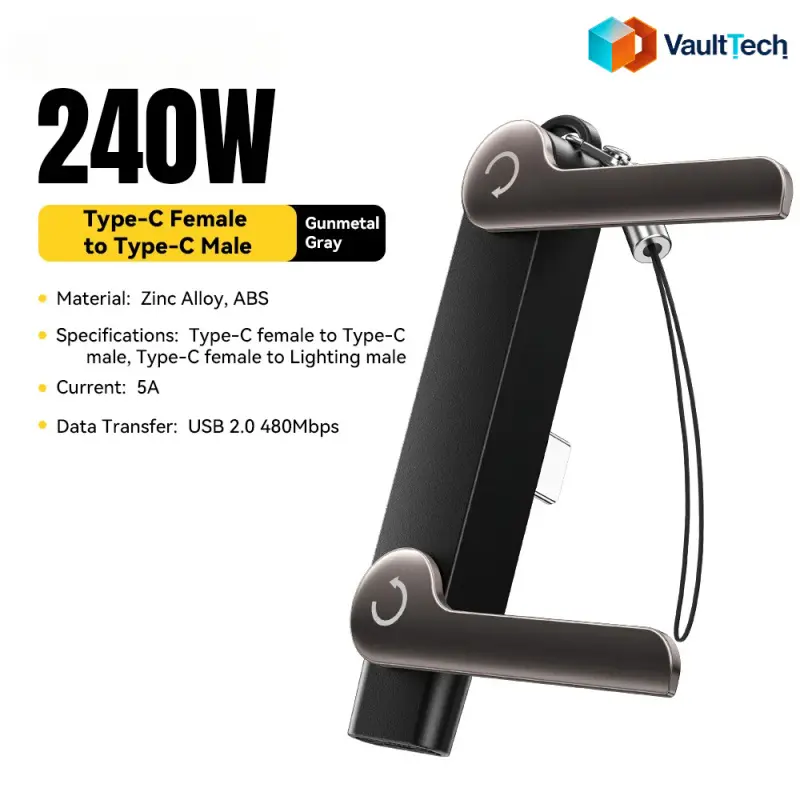 240W/30W USB C OTG Adapter Charger With Stand 90 Degree Type C Female to iP Male Converter For iPhone 17 16 Macbook Xiaomi Samsung Smartphone