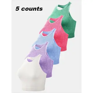 Women's Solid Racerback Sports Tank Top, Breathable Workout Tops, Casual Sleeveless Round Neck Top for Yoga Gym Workout Running, Ladies Sportswear for Spring & Fall