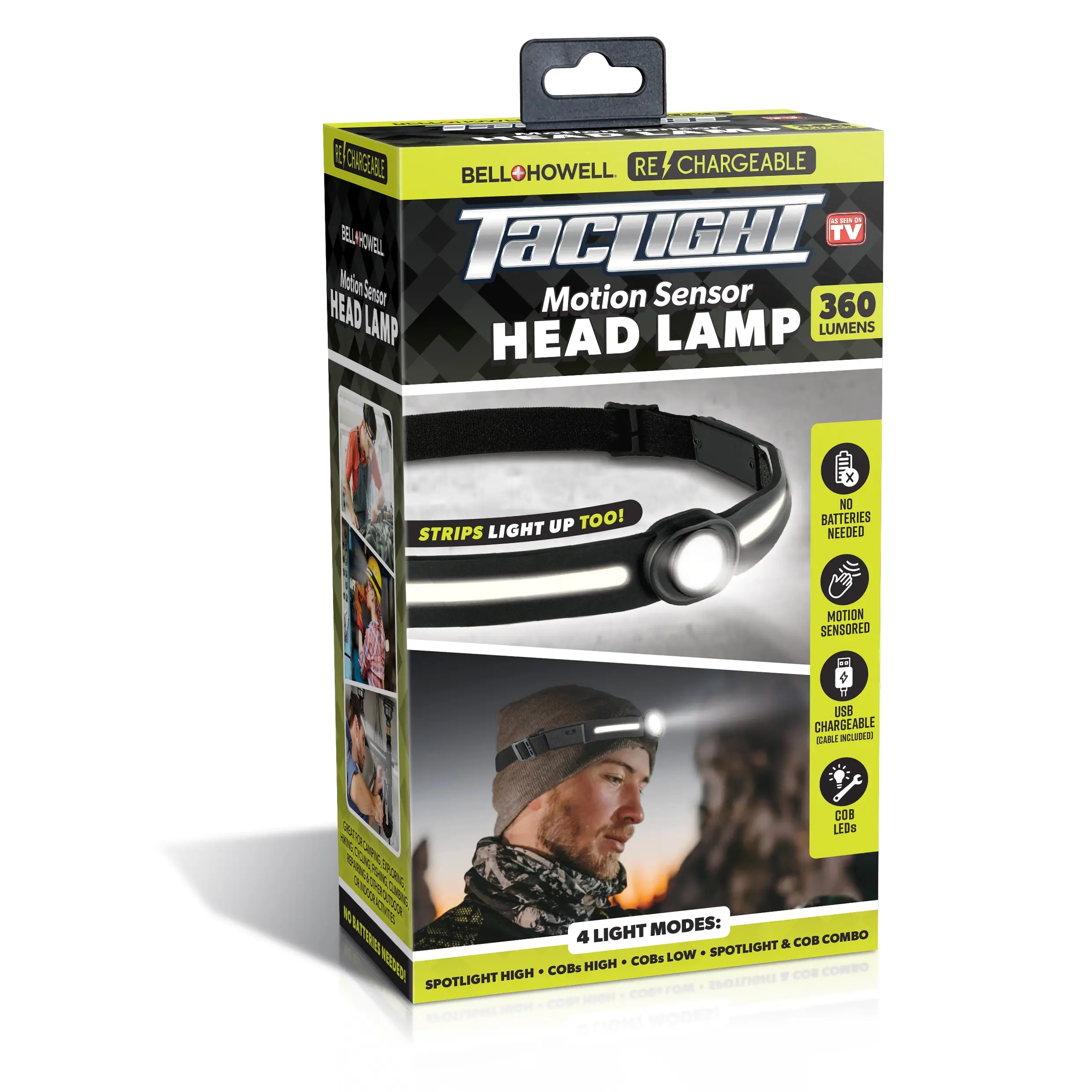 TacLight Motion Sensor Headlamp – 360 Lumens, 4 Modes, USB Rechargeable COB LED Headlight for Camping & Hiking