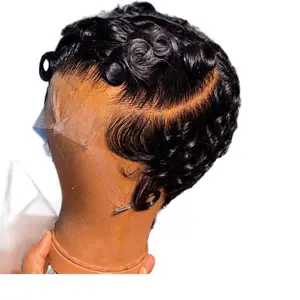 Women's Short Pixie Curly human hair ,Easy Install Wig, Easy Install Wigs