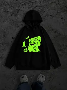 Men's Glow in The Dark Hoodie, Casual Long Sleeve Drawstring Hooded Sweatshirt for Fall & Winter, Fashion Men's Clothes for Daily Wear