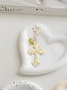 Elegant Cross Keychain with Heart Star Pendant, Rhinestone Religious Meaning Bag Charm, Daily Carry Key Chain Gift, Keychain for Bags