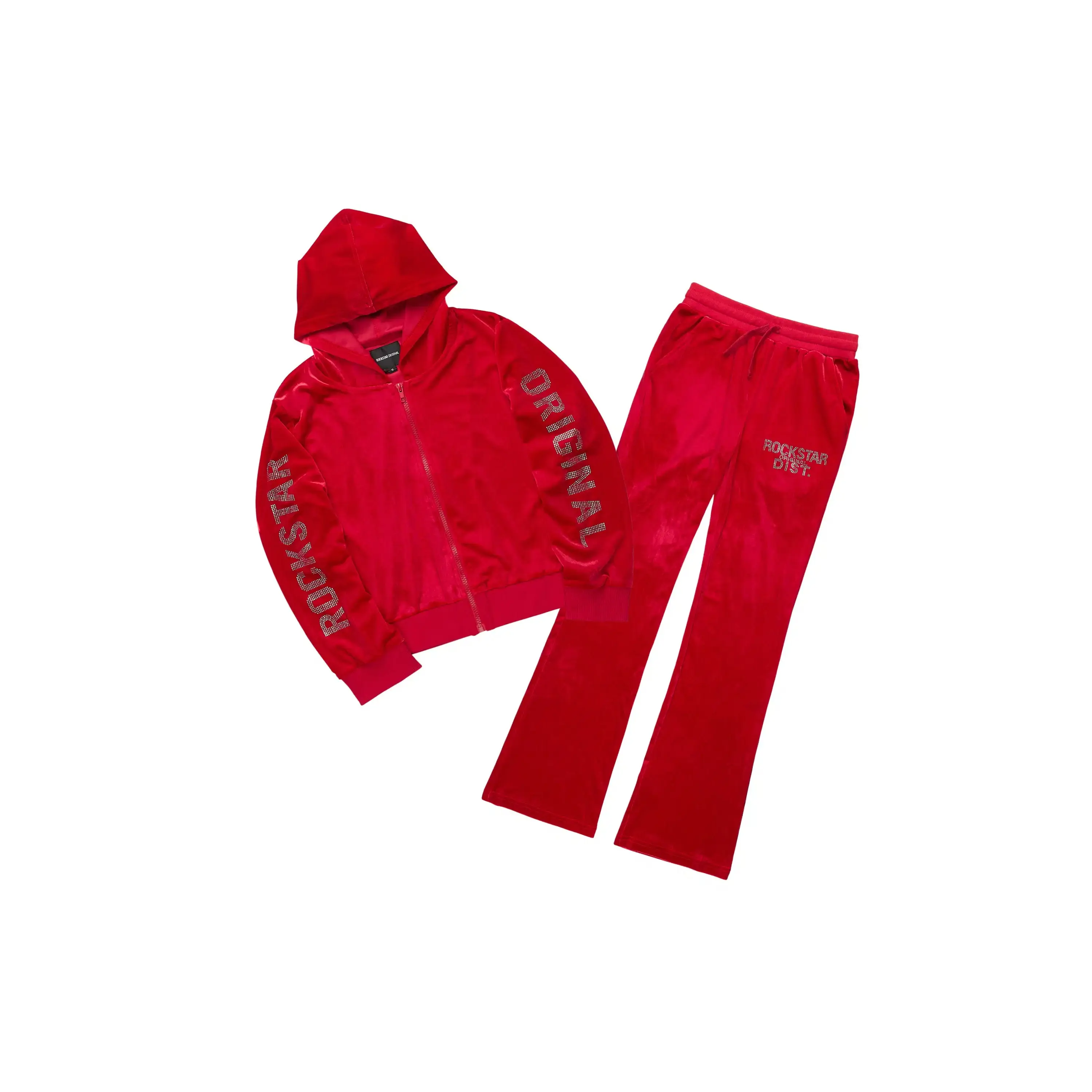 Girls Shakura Red Stacked Velour Track Set Girls Shakura Red Stacked Velour Track Set