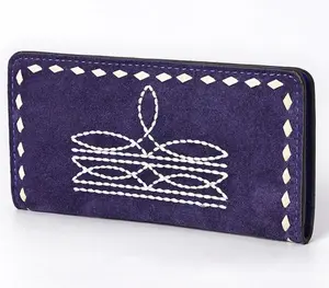 American Darling genuine suede leather wallet with white whipstitch embroidery