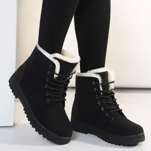 Winter Snow Boots for Women: Warm Fur Lined Ankle Boots Comfortable Suede Lace Up Booties Cute Flat Shoes