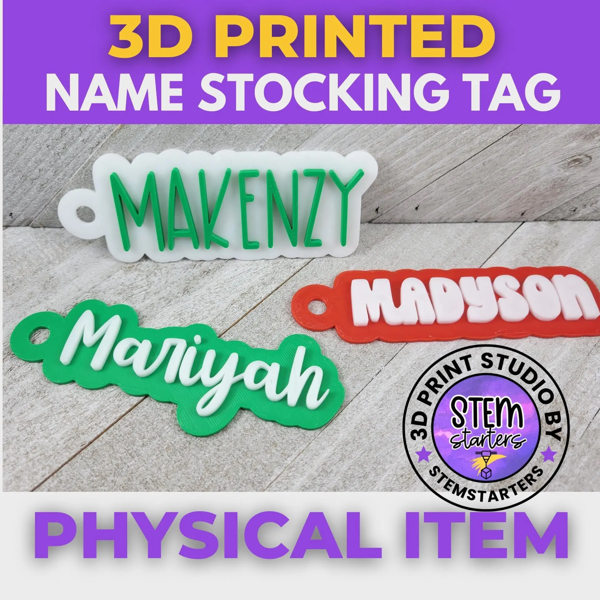 Custom 3D-Printed Name Stocking Tag: Personalized Christmas Decor