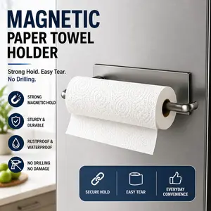 Magnetic Paper Towel Holder, ABS Plastic No Drill Roll Holder with L-Shaped Anti-Drop Design, Refrigerator Kitchen Towel Rack for Plastic Wrap, Foil, Metal Cabinets, Toolboxes
