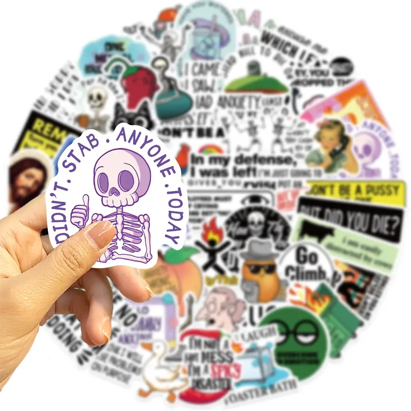 Funny Sarcastic Meme Stickers (50Pcs) - Cute Cartoon Waterproof Vinyl Decals Ideal for Phone Cases, Skateboards, Guitars, Helmets & DIY Crafts, Perfect for Halloween, Christmas, Holiday & Birthday Gifts, Pvc Waterproof Stickers