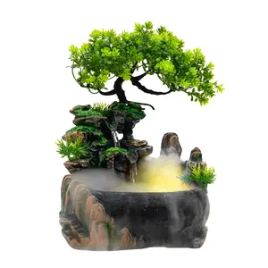 Desktop Fountain Ornament, Zen Meditation Indoor Waterfall Feature with Automatic Pump and Switch, Desktop Fountain for Home Office Bedroom Decoration Brown