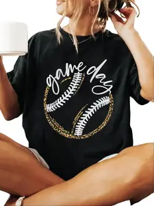 Game Day Baseball Life Softball Life for Mom T-Shirt Print Casual Crew Neck Short Sleeve Comfort Tee Top for Spring & Summer Women's Clothing