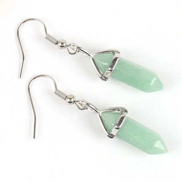 Green Aventurine Crystal Point Chakra Earrings